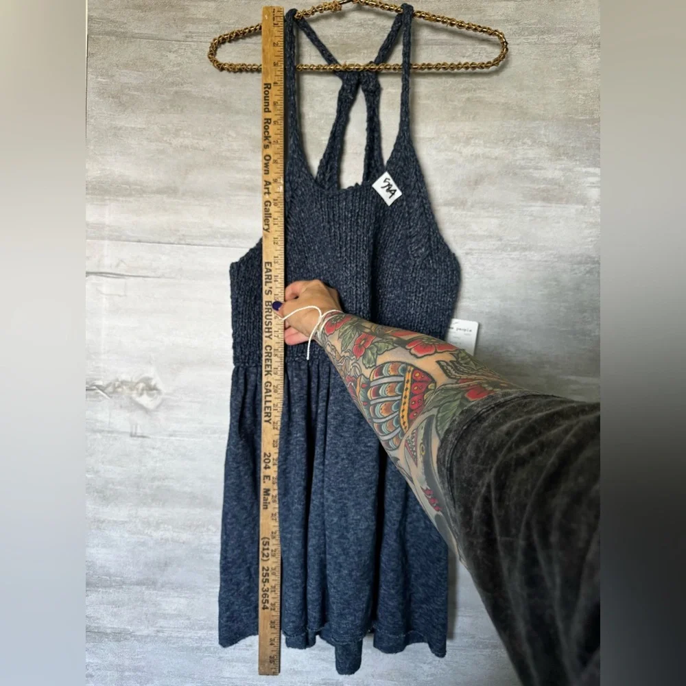 Free‎ People Mountain View Sweater Crochet Knit Tunic Top Blue S over sized NWT - Picture 8 of 11